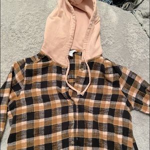 Brown flannel with pink hood